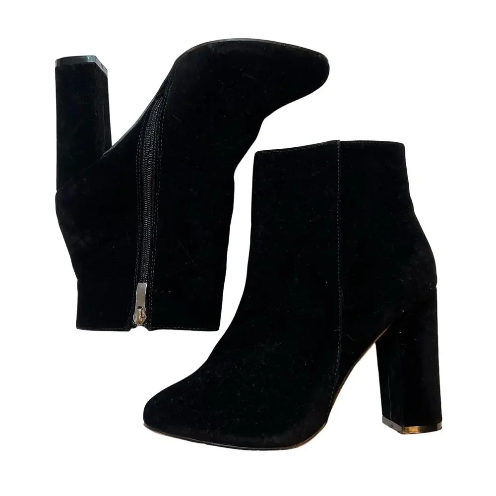 Black Suede Ankle Boots Size 5 Sofie Pretty Little Thing Block‎ Heel